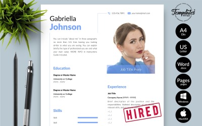 Gabriella Johnson - 带有 Microsoft Word 和 iWork 页面求职信的创意简历模板