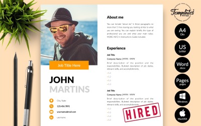 John Martins - Moderne Lebenslauf-Vorlage mit Anschreiben für Microsoft Word- und iWork-Seiten