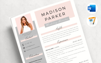 MADISON - Creative Resume Template for MS Word &amp;amp; Pages. Resume Design with Cover and References