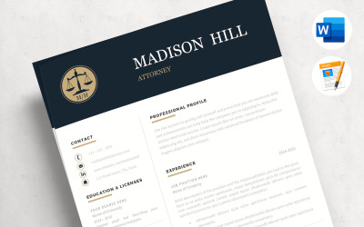 MADISON - Currículo do Procurador. Modelo de currículo de advogado com carta de apresentação jurídica, referências e dicas