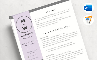 MARGOT - High School Teacher Resume Template for Word &amp;amp; Pages + Cover letter &amp;amp; References