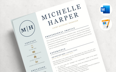 MICHELLE - Logolu ve Modern Kapak Formatlı Profesyonel CV Şablonu, Referanslar Sayfası ve İpuçları