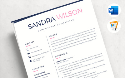 SANDRA P. - Creative Resume Template Bundle for Word and Pages. 2 &amp;amp; 3 Page Resume, CV with Cover