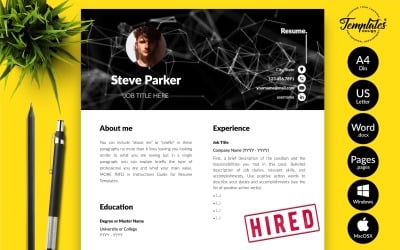 Steve Parker - Modelo de currículo criativo com carta de apresentação para Microsoft Word e iWork Pages