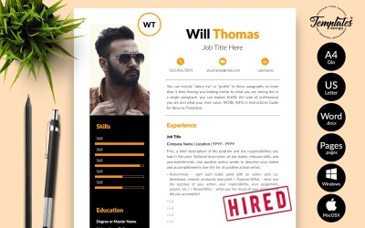 Will Thomas - Plantilla de currículum vitae creativo con carta de presentación para páginas de Microsoft Word e iWork