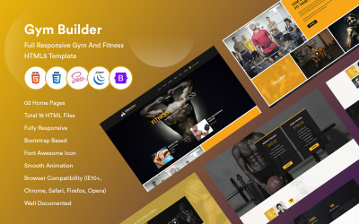 GymBuilder - HTML-sjabloon voor responsieve sportschool en fitness