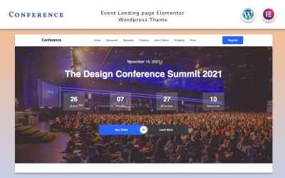 Konference – Úvodní stránka události Elementor Wordpress Theme