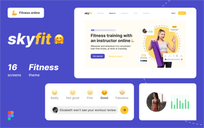Modèle de site Web Skyfit pour les éléments d&amp;#39;interface utilisateur Figma et Photoshop