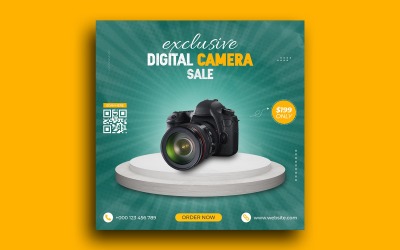 Modelo de banner de postagem no Instagram para venda de câmera digital nas mídias sociais