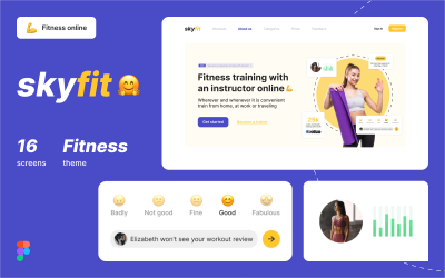 Шаблон веб-сайту Skyfit для елементів інтерфейсу користувача Figma та Photoshop
