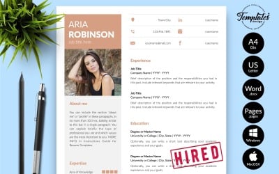 Aria Robinson - Creative CV Resume Template with Cover Letter for Microsoft Word &amp;amp; iWork Pages