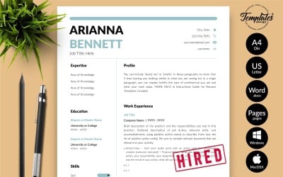 Arianna Bennett - Simple Resume Template with Cover Letter for Microsoft Word &amp;amp; iWork Pages
