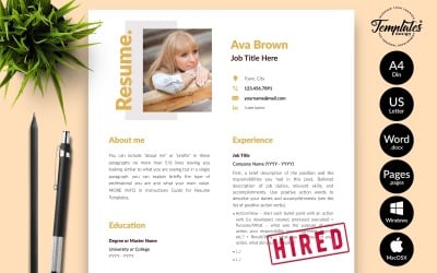 Ava Brown - Modèle de CV moderne avec lettre de motivation pour les pages Microsoft Word et iWork