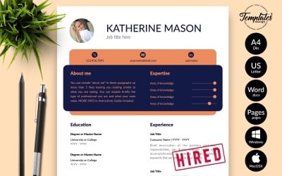 Katherine Mason - Plantilla de CV creativo con carta de presentación para páginas de Microsoft Word e iWork