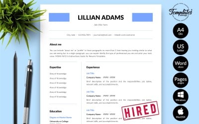 Lillian Adams - Clean CV Resume Template with Cover Letter for Microsoft Word &amp;amp; iWork Pages