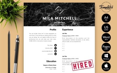 Mila Mitchell - modelo de currículo moderno com carta de apresentação para páginas do Microsoft Word e iWork
