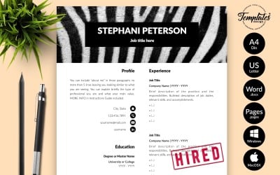 Stephani Peterson - Plantilla de currículum veterinario con carta de presentación para páginas de MS Word y iWork