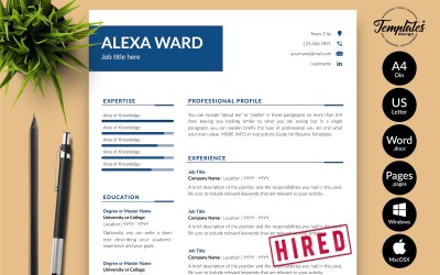 Alexa Ward - 带有 Microsoft Word 和 iWork 页面求职信的简单简历模板