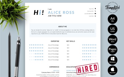 Алиса Росс - шаблон резюме Creative CV с сопроводительным письмом для Microsoft Word и iWork Pages