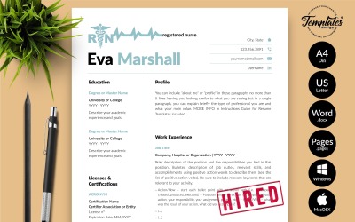 Eva Marshall - 带有 Microsoft Word 和 iWork 页面的求职信的护士简历简历模板