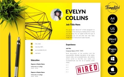 Evelyn Collins - Modern CV Resume Template with Cover Letter for Microsoft Word &amp;amp; iWork Pages