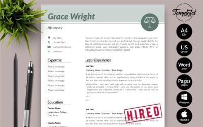 Grace Wright - Szablon CV dla prawnika z listem motywacyjnym dla stron Microsoft Word i iWork