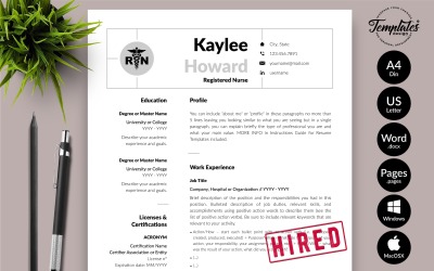 Kaylee Howard - 带有 Microsoft Word 和 iWork 页面求职信的护士简历简历模板