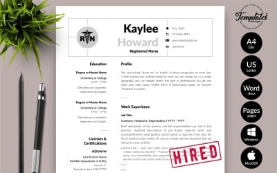 Kaylee Howard – Nővér önéletrajzi sablon motivációs levéllel Microsoft Word és iWork oldalakhoz