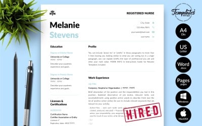 Melanie Stevens - Modèle de CV d&amp;#39;infirmière avec lettre de motivation pour les pages Microsoft Word et iWork