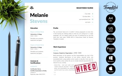 Melanie Stevens - Nurse Resume Template with Cover Letter for Microsoft Word &amp;amp; iWork Pages