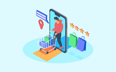 Online winkelen isometrisch gratis vectorillustratieconcept