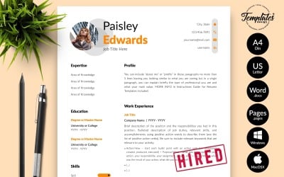 Paisley Edwards - 带有 Microsoft Word 和 iWork 页面求职信的现代简历模板