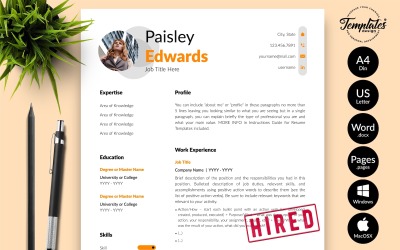 Paisley Edwards - Modello di curriculum moderno con lettera di presentazione per Microsoft Word e pagine iWork