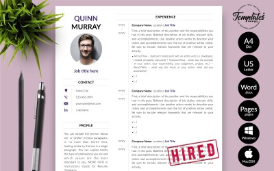 Quinn Murray - 带有 Microsoft Word 和 iWork 页面求职信的现代简历简历模板