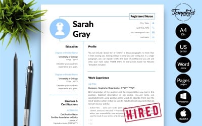 Sarah Gray - Šablona životopisu sestry s průvodním dopisem pro stránky Microsoft Word a iWork
