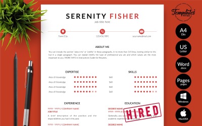 Serenity Fisher - Modern CV Resume Template with Cover Letter for Microsoft Word &amp;amp; iWork Pages