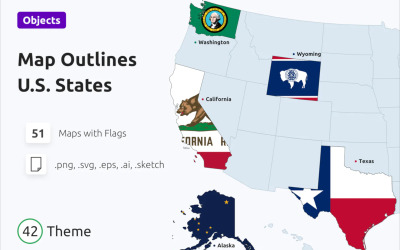 Contornos dos Estados Unidos da América com bandeiras