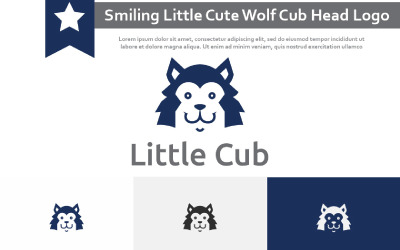 Logotipo da pequena cabeça de filhote de lobo sorridente