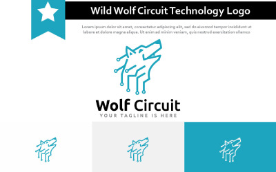 Logotipo de tecnología informática de circuito electrónico de cabeza de lobo salvaje