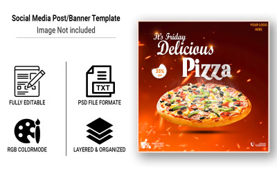 Pizza Social Media Banner Post-sjabloonset en luxe restaurant
