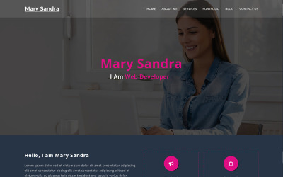 A Mary Sandra egy személyes portfólió nyitóoldalsablonja
