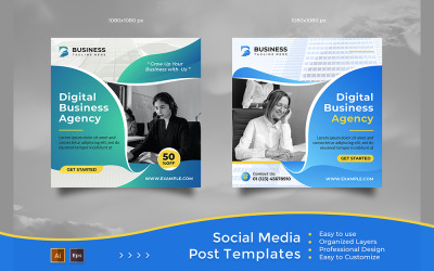 Agência de negócios digitais - Postagem de mídia social quadrada e modelos de banner