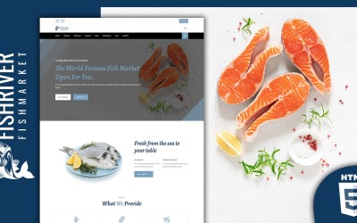 Modèle de page de destination du marché du poisson et des fruits de mer de Fishriver