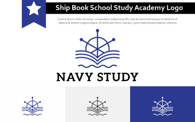 Ship Wheel Navy Bok Skola Studie Utbildning Academy Line Logotyp
