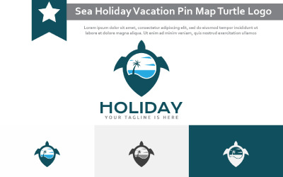 Logotipo da tartaruga no mapa do pino de férias do feriado do mar