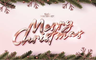 Vrolijk kerstfeest - Bewerkbaar teksteffect in roségoudkleur, letterstijl, grafische illustratie