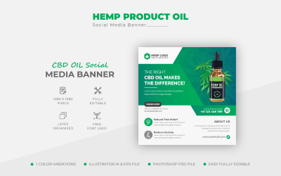 Abstract Clean Hemp Product Oil Social Media Post Or Web Banner Design Template