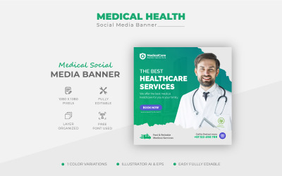 Atención médica médica con Doctor Square Flyer Banner de publicación de redes sociales