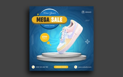 Ayakkabı Satışı Sosyal Medya Yeni Yıl Sonrası Mega Satış Instagram Post Banner Şablonu