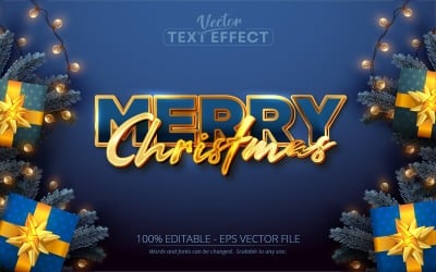 Merry Christmas - Shiny Gold And Blue Color, Editable Text Effect, Font Style, Graphics Illustration
